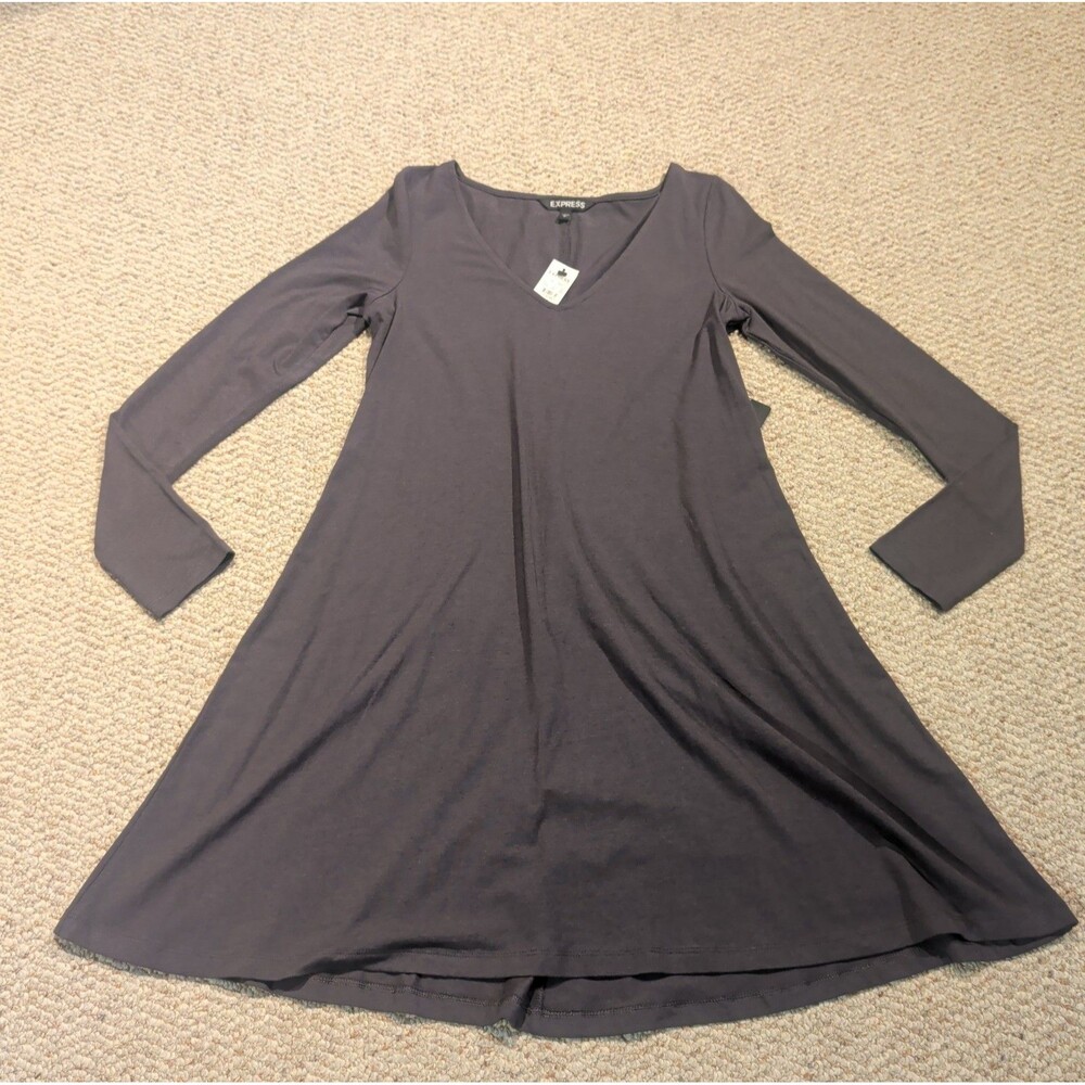 Express Jersey Shift Dress Womens Small Gray Long Sleeve V Neck Capsule
